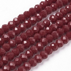 Faceted Solid Color Glass Rondelle Beads Strands, Dark Red, 6x4mm, Hole: 1mm, about 87~90pcs/strand, 15.7 inch(X-GLAA-Q044-6mm-25)