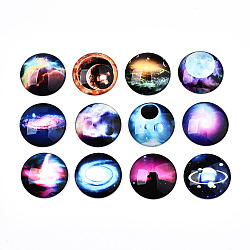Glass Cabochons, Half Round with Planet Pattern, Mixed Color, 30x8mm, 12pcs/set(GGLA-N043-019)