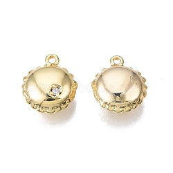 Brass Pave Clear Cubic Zirconia Charms, Nickel Free, Flat Round, Real 18K Gold Plated, 12x10x4.5mm, Hole: 1mm(KK-N231-311)