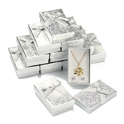 Rectangle Cardboard Jewelry Set Boxes, 2 Slots, with Bowknot Outside and Sponge Inside, for Rings and Earrings, Silver, 83x53x27mm(CBOX-S013-02)
