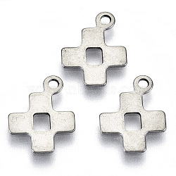 Non-Tarnish 201 Stainless Steel Tiny Cross Charms, Laser Cut, Hollow, Stainless Steel Color, 13x10x0.7mm, Hole: 1.4mm(STAS-R116-046)