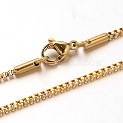 304 Stainless Steel Box Chain Venetian Chain Necklaces, with Lobster Claw Clasps, Golden, 23.6 inch(60cm), 1.4mm(NJEW-I065-13A)