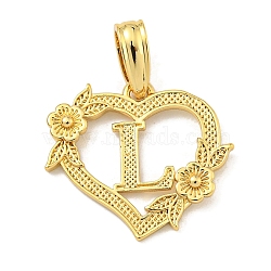 Heart Brass Pendants, Long-Lasting Plated, Cadmium Free & Lead Free, Real 18K Gold Plated, Letter L, 18x20x3mm, Hole: 3.5x7mm(KK-I714-04G-L)