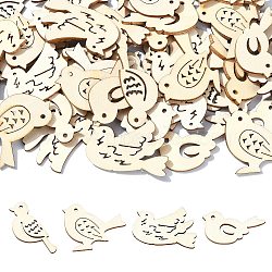 Bird Wood Pieces, DIY Wood Craft Supples, Old Lace, 2.75~3.05x4~4.05x0.25cm, about 100pcs/set(WOOD-CJC0006-021B)