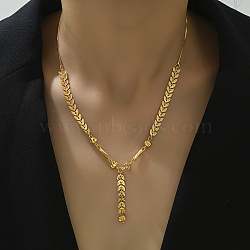 Fashionable Brass Leaf Tassel Pendant Necklace for Women Lock Bone Chain, Real 18K Gold Plated, 18.11 inch(46cm)(IL3833)