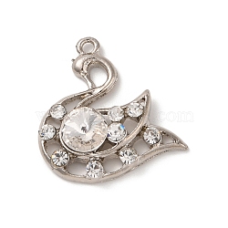 Alloy Pendants, with Glass Rhinestone, Swan, Platinum, 27.5x26.5x6mm, Hole: 1.8mm(FIND-C048-03P)