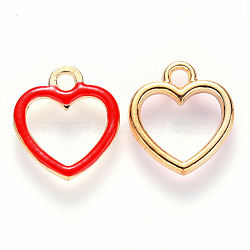 Alloy Enamel Charms, Heart, Light Gold, Red, 14x13x2mm, Hole: 2mm(X-ENAM-S121-042)