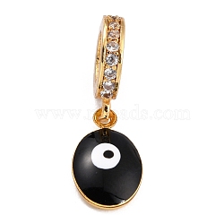 Brass Micro Pave Clear Cubic Zirconia European Dangle Charms, with Enamel, Long-Lasting Plated, Flat Round with Evil Eye, Golden, Black, 20mm,  Flat Round: 11x6.5x3mm, Hole: 5mm(ZIRC-L097-050A-G)