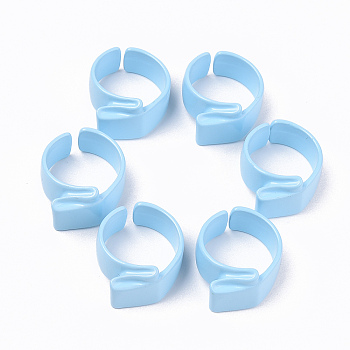 Spray Painted Alloy Cuff Rings, Open Rings, Cadmium Free & Lead Free, Light Sky Blue, US Size 7 1/4(17.5mm)