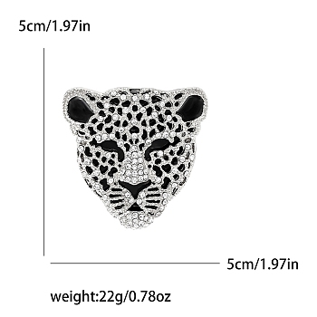 Head of Leopard Rhinestone Pins, Alloy Brooches for Unisex Gift, Platinum, 50x50mm