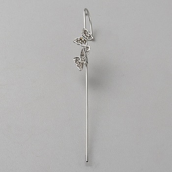 Platinum Brass Ear Wrap Crawler Hook Earrings for Women, Butterfly, 73x9mm