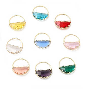 K9 Glass Pendants, Faceted, Basket Charms, with Light Gold Tone Brass Edge, Mixed Color, 23.5x23x4mm, Hole: 10.5x19.5mm
