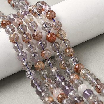Natural Purple Phantom Quartz Purple Lodolite Quartz Beads Strands, Round, 8.5~9mm, Hole: 0.8mm, about 46pcs/strand, 15.28 inch(38.8cm)