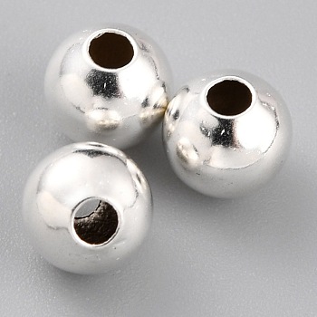 Brass Spacer Beads, Long-Lasting Plated, Round, 925 Sterling Silver Plated, 6x5.5mm, Hole: 1.6mm
