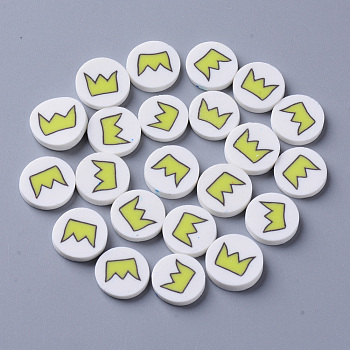 Handmade Polymer Clay Cabochons, Fashion Nail Art Decoration Accessories, Flat Round with Crown, Yellow, 10~11x2mm, about 1936~2420pcs/484g