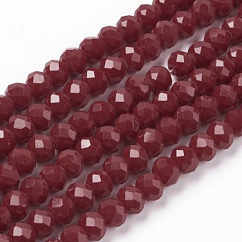 Faceted Solid Color Glass Rondelle Beads Strands, Dark Red, 6x4mm, Hole: 1mm, about 87~90pcs/strand, 15.7 inch
