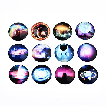 Glass Cabochons, Half Round with Planet Pattern, Mixed Color, 30x8mm, 12pcs/set