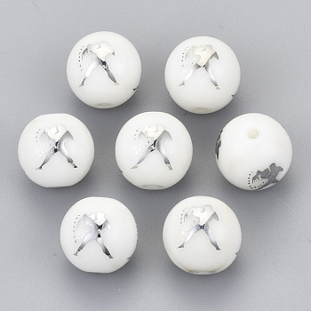 Electroplate Glass Beads, Round with Constellations Pattern, Platinum Plated, Aquarius, 10mm, Hole: 1.2mm