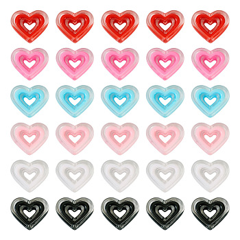 60Pcs 6 Colors Acrylic Beads, Bead in Bead, Heart, Mixed Color, 19.5x23x6mm, Hole: 3mm, 10pcs/color
