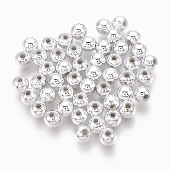 ABS Plastic Beads, Eco-Friendly Electroplated Beads, Round, Silver Plated, 5.5~6mm, Hole: 1.8mm, about 4500pcs/500g