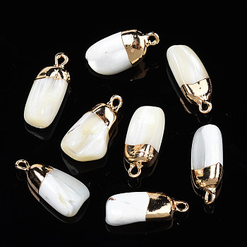 Natural Trochid Shell/Trochus Pendants, with Golden Plated Loop, Nuggets, 19.5~22x7~12x5.5~9.5mm, Hole: 1.2~1.6mm