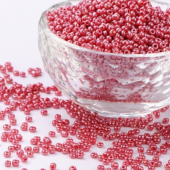 (Repacking Service Available) Glass Seed Beads, Opaque Colors Lustered, Round, Crimson, 8/0, 3mm, Hole: 1mm, about 12g/bag