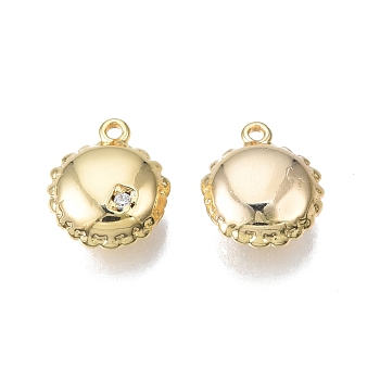 Brass Pave Clear Cubic Zirconia Charms, Nickel Free, Flat Round, Real 18K Gold Plated, 12x10x4.5mm, Hole: 1mm