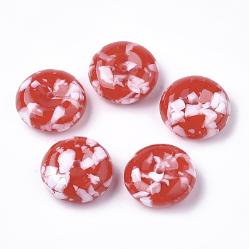 Resin Beads, Imitation Gemstone Chips Style, Flat Round, Red, 35x13mm, Hole: 3mm