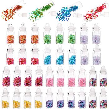 40Pcs 10 Colors Glass Wishing Bottle Pendant Decorations, with Star Sequin Charms, for DIY Jewelry Accessories, Mixed Color, 28x11mm, Hole: 2mm