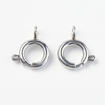 304 Stainless Steel Smooth Surface Spring Ring Clasps, Stainless Steel Color, 14x14x2.5mm, Hole: 3mm