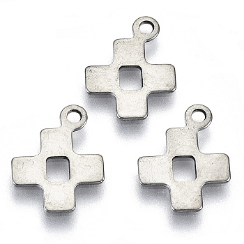 201 Stainless Steel Tiny Cross Charms, Laser Cut, Hollow, Stainless Steel Color, 13x10x0.7mm, Hole: 1.4mm