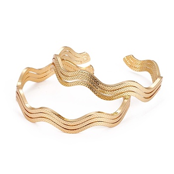 Long-Lasting Plated Brass Cuff Bangles, Wave, Golden, 2-1/8 inch(5.45cm)