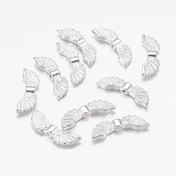 Tibetan Silver Beads, Cadmium Free & Nickel Free & Lead Free, Silver Color, Wing, about 7mm long, 21.5mm wide, 3mm thick, hole: 1.5mm