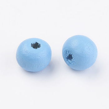 Natural Wood Beads, Dyed, Round, Deep Sky Blue, 8x7mm, Hole: 2~3mm, about 2770pcs/500g