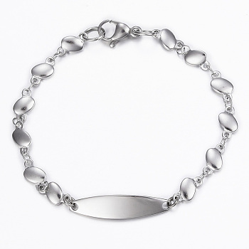 304 Stainless Steel ID Bracelets, with Lobster Claw Clasps, Oval, Stainless Steel Color, 6-1/4 inch(160mm)
