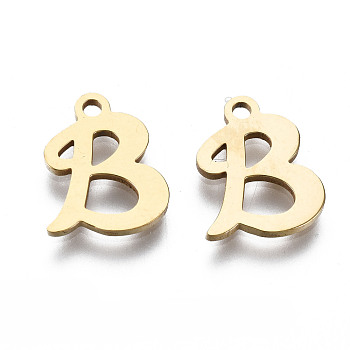 201 Stainless Steel Charms, Laser Cut, Alphabet, Golden, Letter.B, 12x9.5x1mm, Hole: 1.4mm