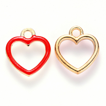 Alloy Enamel Charms, Heart, Light Gold, Red, 14x13x2mm, Hole: 2mm