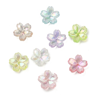 Transparent ABS Plastic Beads Cap, AB Color Plated, 5-Petal Flower, Mixed Color, 11.5x11.5x2.5mm, Hole: 1.4mm, about 3125pcs/500g