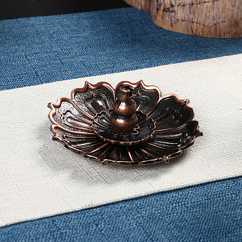 Alloy Incense Burners, Lotus & Gourd Incense Holders, Home Office Teahouse Zen Buddhist Supplies, Red Copper, 87x30mm