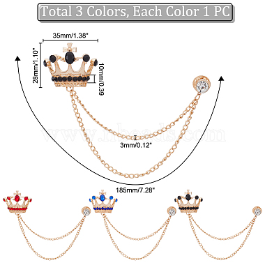 ahademaker 3pcs 3 couleurs couronne en strass avec broche de chaînes de sécurité suspendues(JEWB-GA0001-13)-3