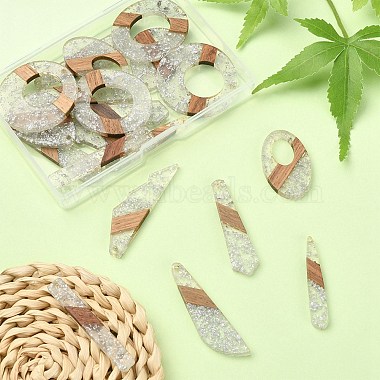 20pcs 10 styles de pendentifs en résine transparente et bois de noyer(RESI-YW0001-30)-6