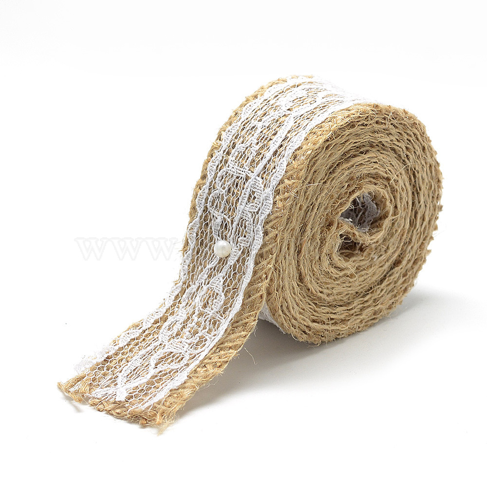 Bridal Floral Craft 1m x 28mm Hessian Burlap Jute Ribbon with Lace Overlay 
