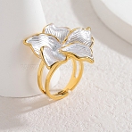 304 Stainless Steel Finger Rings for Women, with Enamel, Flower, Golden, 18mm(RJEW-A294-03G)
