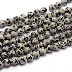 Natural Dalmatian Jasper Round Bead Strands, 6mm, Hole: 1mm, about 58~60pcs/strand, 15 inch(X-G-J303-19-6mm)