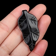 Natural Obsidian Carved Healing Leaf Stone, Reiki Energy Stone Display Decorations, for Home Feng Shui Ornament, 44~48x21~26x6~8mm(PW-WG31545-12)