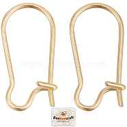 50Pcs Brass Hoop Earring Findings, Kidney Ear Wire, Real 14K Gold Plated, 37~38x17mm, 21 Gauge, Pin: 0.7mm(FIND-BBC0003-28)