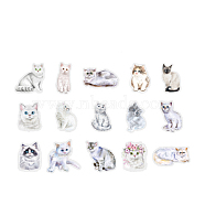 30Pcs 15 Styles Kitten Theme PET Plastic Cartoon Stickers, Self-adhesive Waterproof Decals, for Suitcase, Skateboard, Refrigerator, Helmet, Mobile Phone Shell, White, 50x45mm, 2pcs/style(ANIM-PW0002-40B)