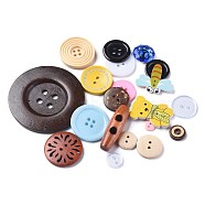 Materials Buttons, Mixed Shapes, Mix Style, Mixed Color, 8.5~40.5x8.5~60x2~11.7mm, Hole: 1.4~6mm(WOOD-XCP0001-11)