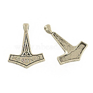 Tibetan Style Alloy Thor's Hammer Pendants, Cadmium Free & Lead Free, Antique Silver, 37x25x2mm, Hole: 4mm, about 340pcs/1000g(TIBEP-A19843-AS-RS)