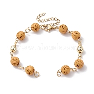 Dyed Natural Lava Rock Round Beaded Chain Bracelet Making, with Golden 304 Stainless Steel Findings, Fit for Connector Charms, Goldenrod, 6-3/4 inch(17cm)(AJEW-JB01206-02)